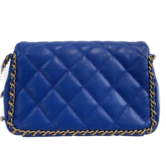 Chanel Mini Chain Around Multi Chain Full Flap Bag Quilted Caviar 22B Blue - Picture 8 of 16